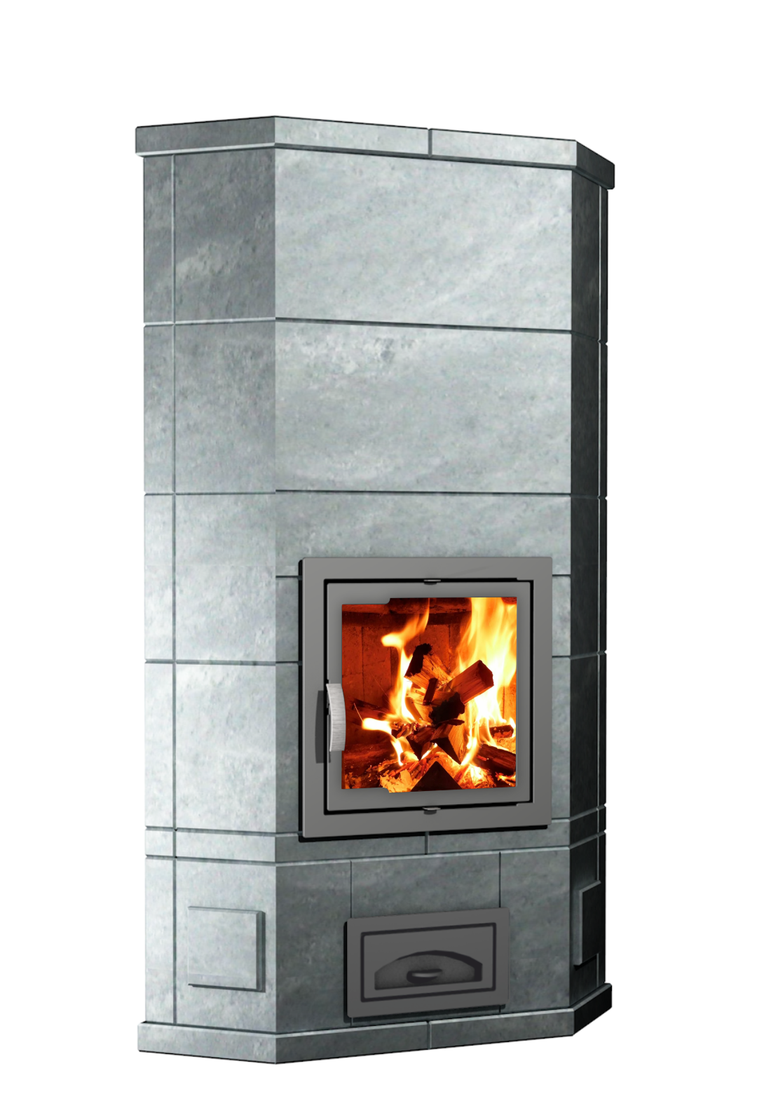 Важенка (угловая теплоёмкая печь-камин с доп. яр.)